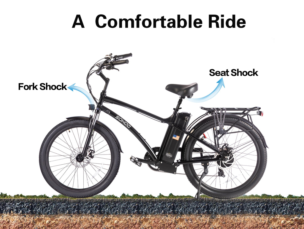 SOHOO 48V500W13Ah 26" Adult Step-Over Beach Cruiser Electric Bicycle (Fit 5Ft3in to 6Ft8in) (Black)