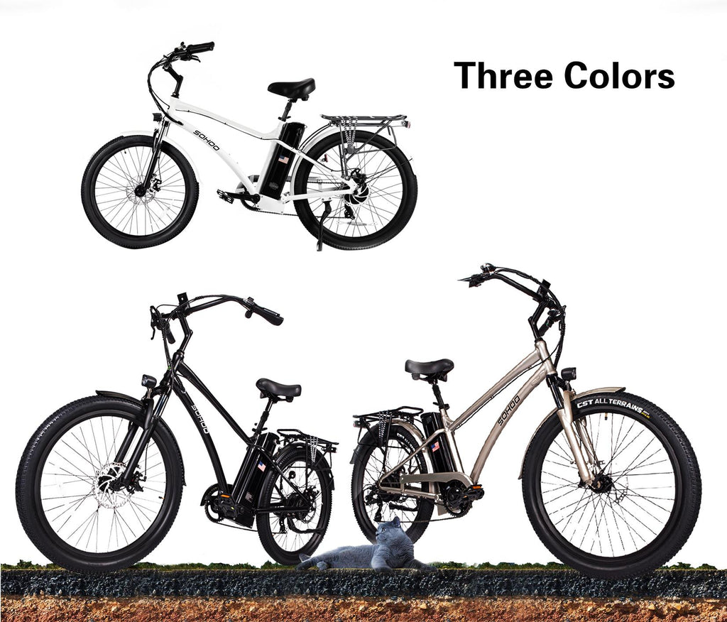 SOHOO 48V500W13Ah 26" Adult Step-Over Beach Cruiser Electric Bicycle (Fit 5Ft3in to 6Ft8in) (Black)