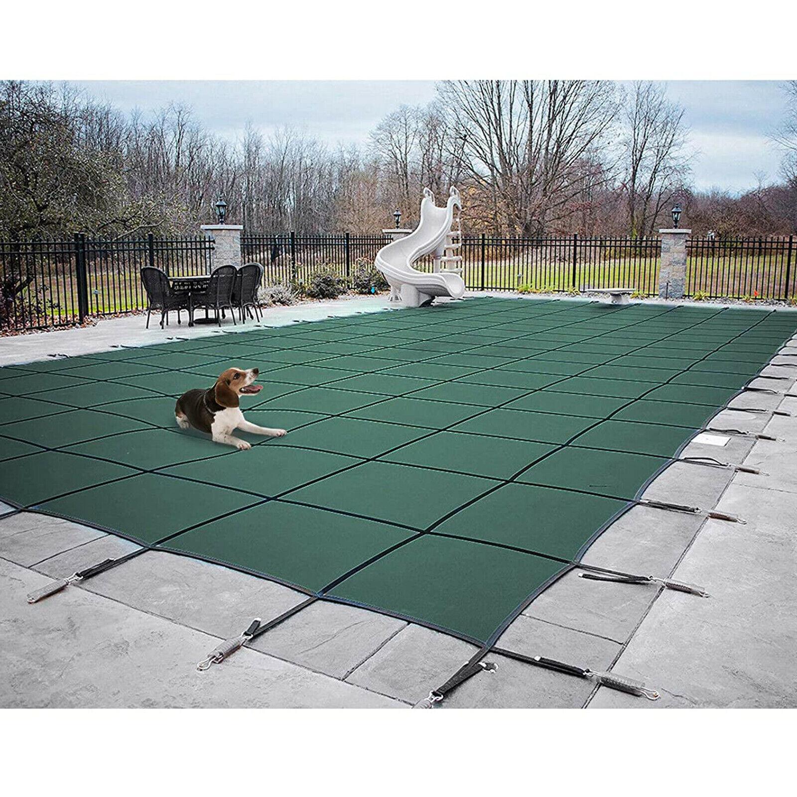 green mesh safety pool cover 18x36ft rectangular in ground swimming pond