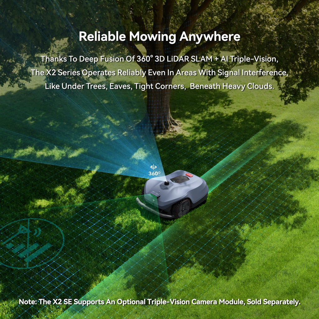 Neomow X2 SE 360° 3D LiDAR Robot Lawn Mower, Wire for 0.75 Acre, No RTK Antenna, 4G App Control, GPS Anti-Theft, 13Ah, IPX6, Support Upgrade AI Bionic Triple Vision Module for Auto-Mapping