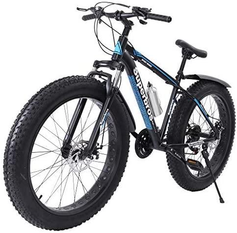 TOUNTLETS Fat Tire Mountain Bike 26 Inch Bicycle for Mens 21-Speed Anti-Slip Framed Fat Tire Cruiser Bike, Medium High-Tensile Steel Frame Suspension MTB Bikes for Heavy People (Blue)