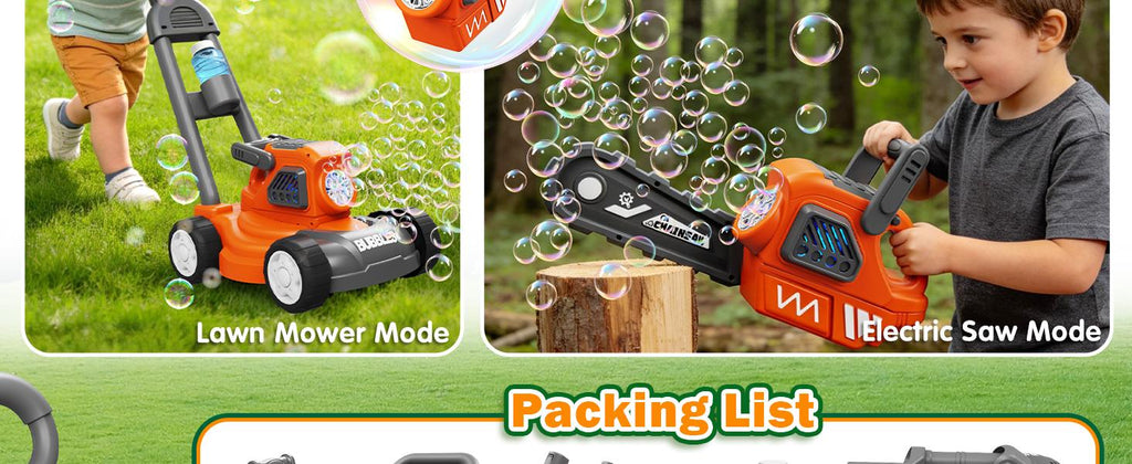 Bubble Lawn Mower for Kids,3-in-1 Bubble Machine Blower Toy Ages 3-8 Oran| Automatic Bubble Blower,10 Solution Packs,Pretend Gardening Play,Push Toy for Toddlers,Summer Outdoor Gift for Boys and Girls