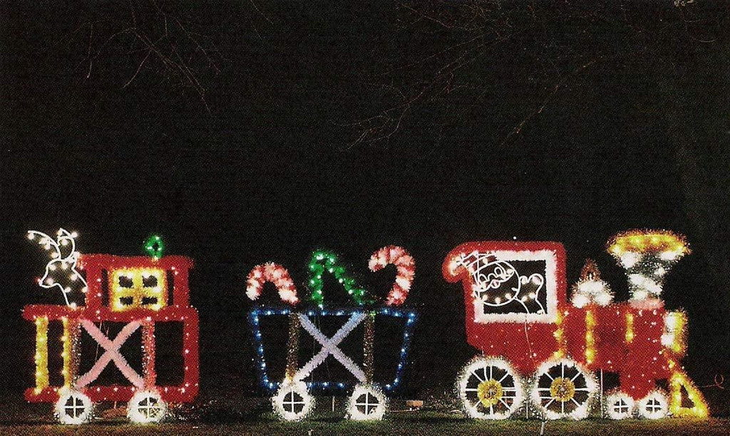 Queens of Christmas Animated 3 Car Train LED Ground Mount, 8', Blue, Green, Red, Yellow, and White
