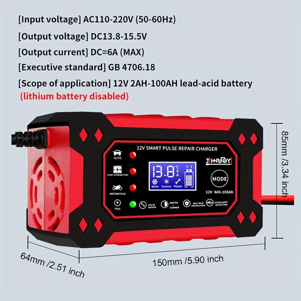 6A 12V Digital Car Battery Charger Fully Automatic Repair CharFor Car Motorcycle SUV Stea Battery Charger Car Accessories