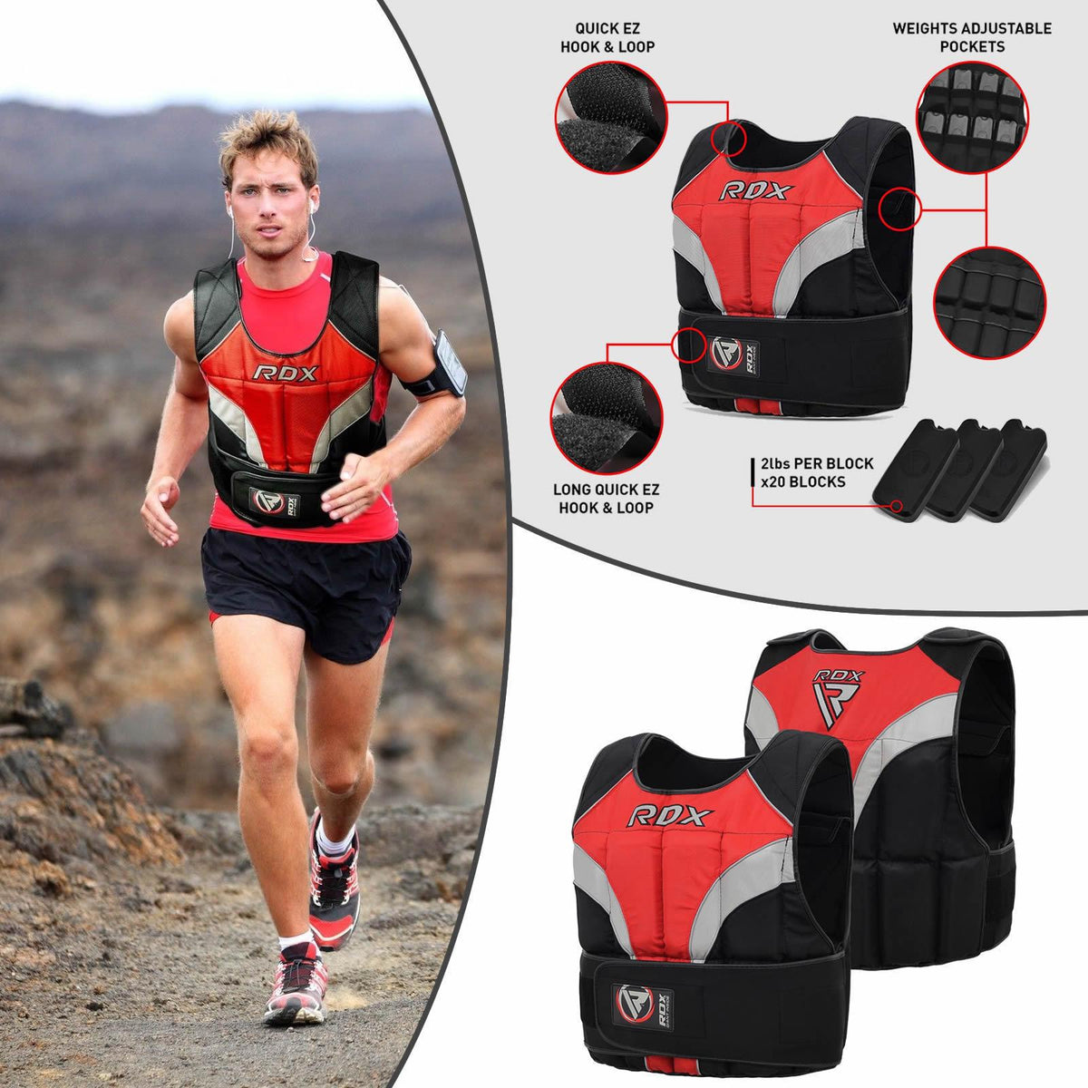 RDX 40LBS Weighted Weight Vest With 20 Removable 2lbs Weights Strength Training