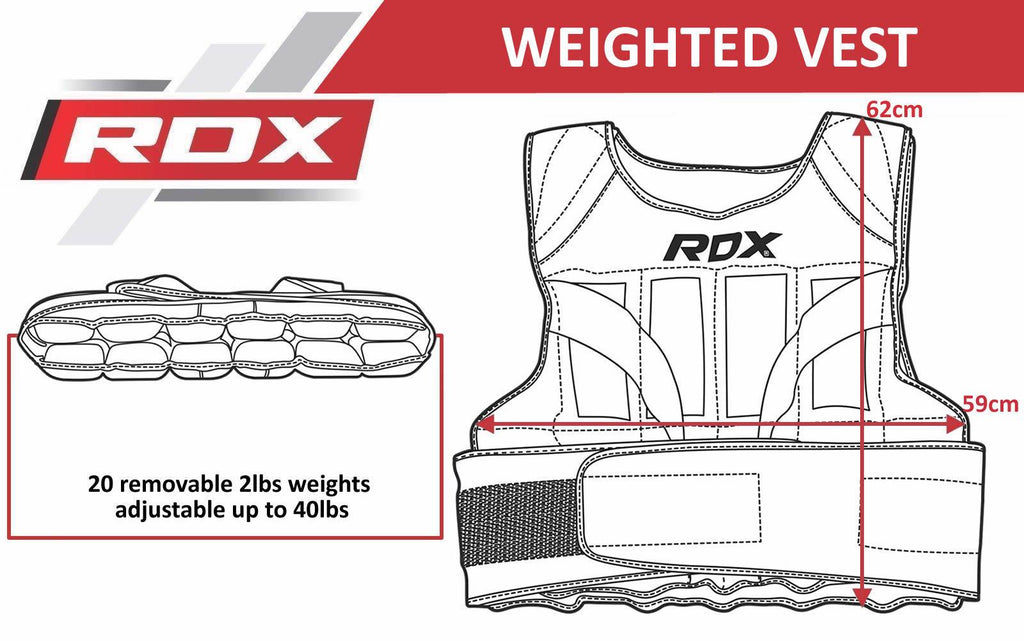 RDX 40LBS Weighted Weight Vest With 20 Removable 2lbs Weights Strength Training