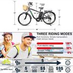 26" City Electric Bicycle Assisted Bicycle for Men with Removable 36V 10A LarCapacity Lithium Battery Ebike and Charger