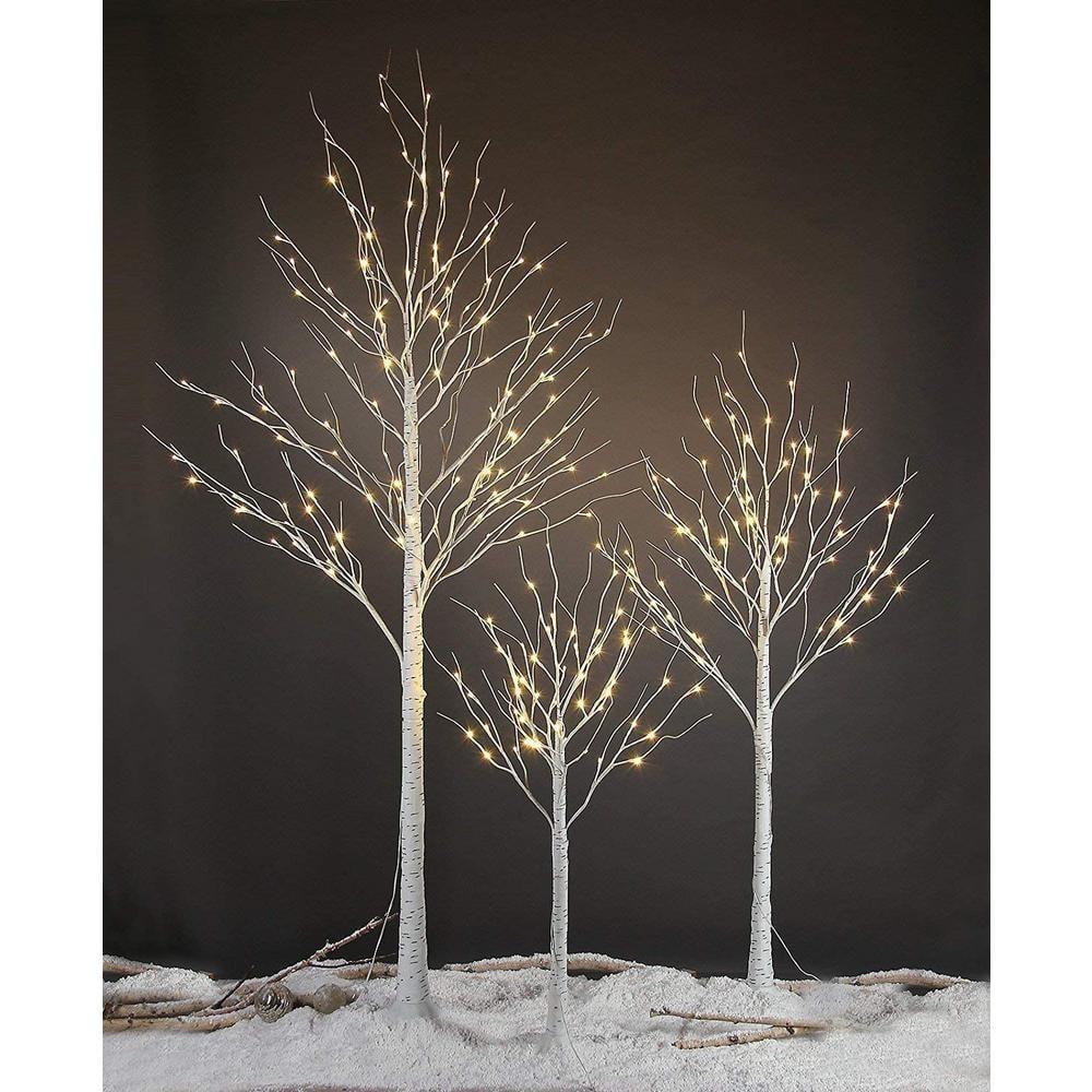 4 ft., 6 ft., 8 ft. Pre-Lit Birch Tree Warm White, Artificial Christmas Tree for Festival, Party,&amp;Christmas Decoration