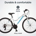 Schwinn High Timber Youth/Adult Mountain Bike, Steel Frame, 26-Inch Wheels, 21 Speed, White/Blue
