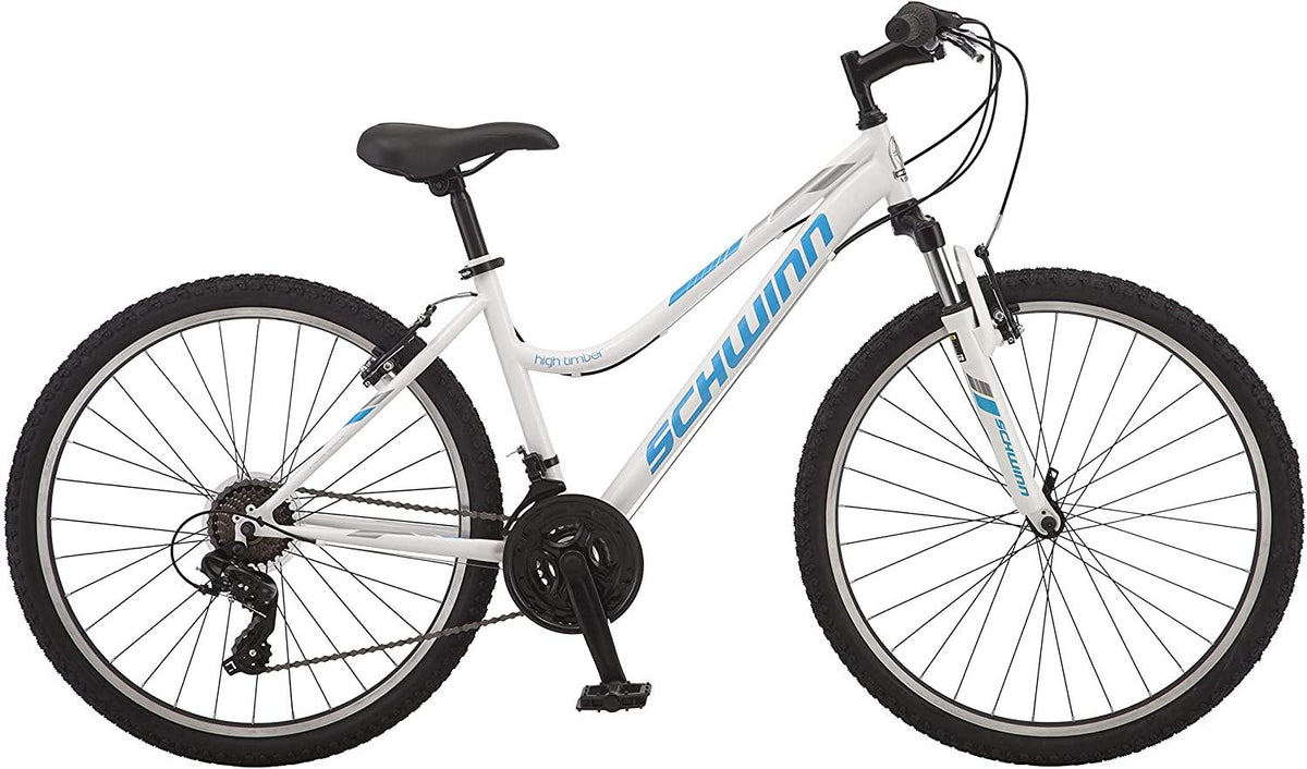 Schwinn High Timber Youth/Adult Mountain Bike, Steel Frame, 26-Inch Wheels, 21 Speed, White/Blue