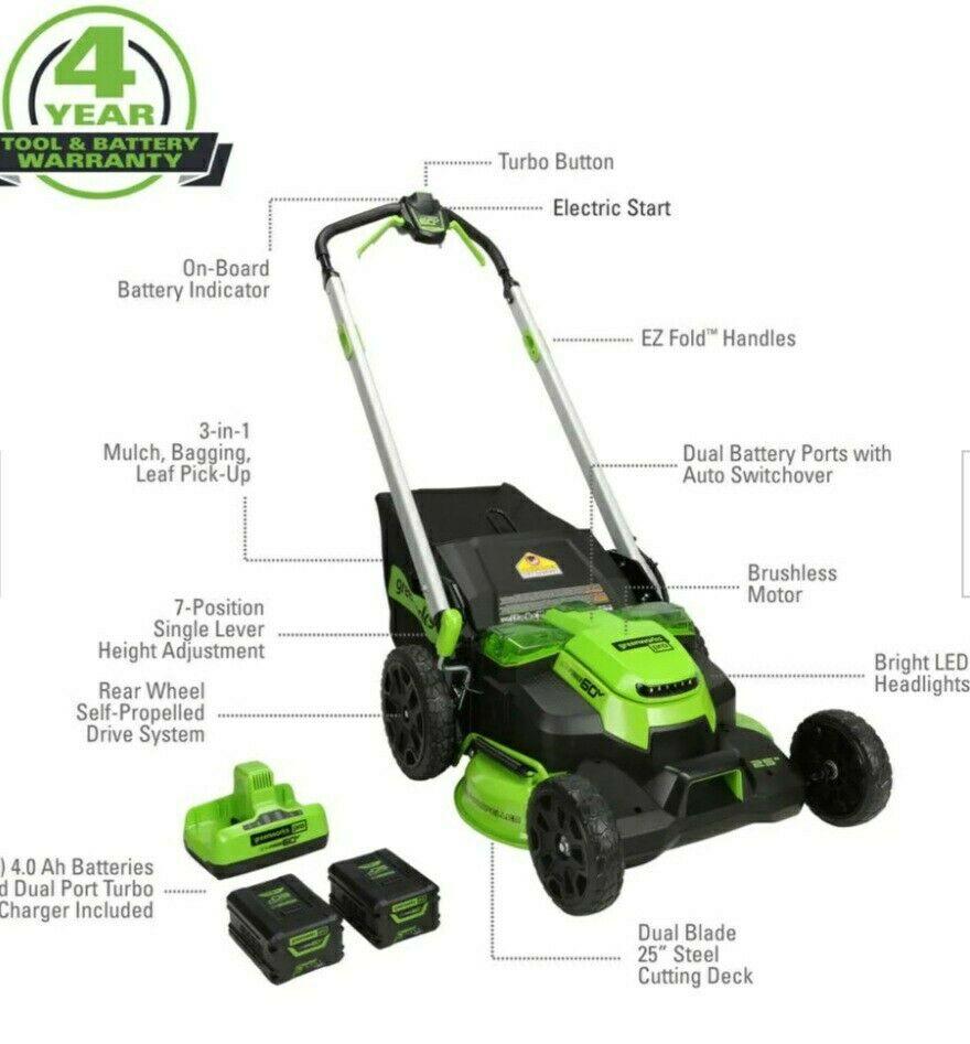 PRO 25 in. 60-Volt Cordless Battery Self Propelled Walk-Behind Lawn Mower "NIB"