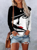 Women's Long-sleeved Portrait Printed T-shirt