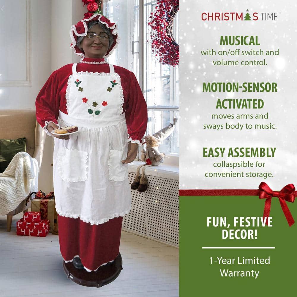 58 in. Christmas African American Dancing Mrs. Claus with Gift and Basket