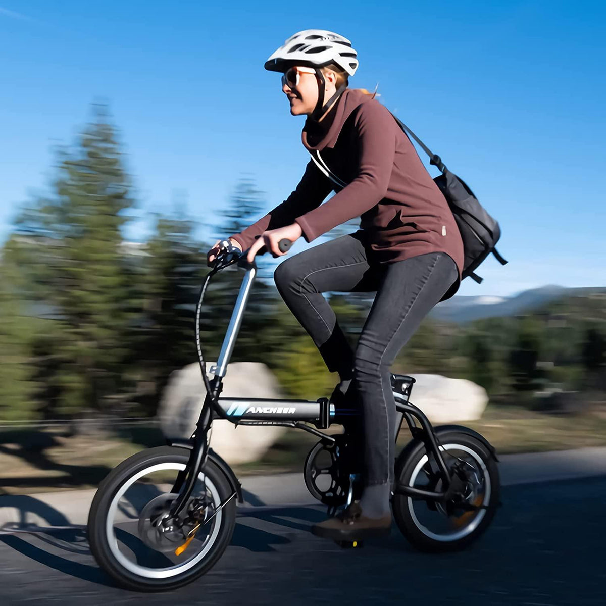 ANCHEER Folding Electric Bike, 16'' Electric Bicycles with 8Ah Removable Battery, 15-30 Mile RanPower Assist City Ebike