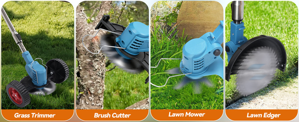 Electric Weed Wacker,Cordless Weed Eater 20000R,Battery Powered, 4-in-1 Brush Cutter with Wheel,Lawn Mower for Grass, 6 inch String Trimmer for Shrubs, Weeds,Weed Trimmer for Garden Yard