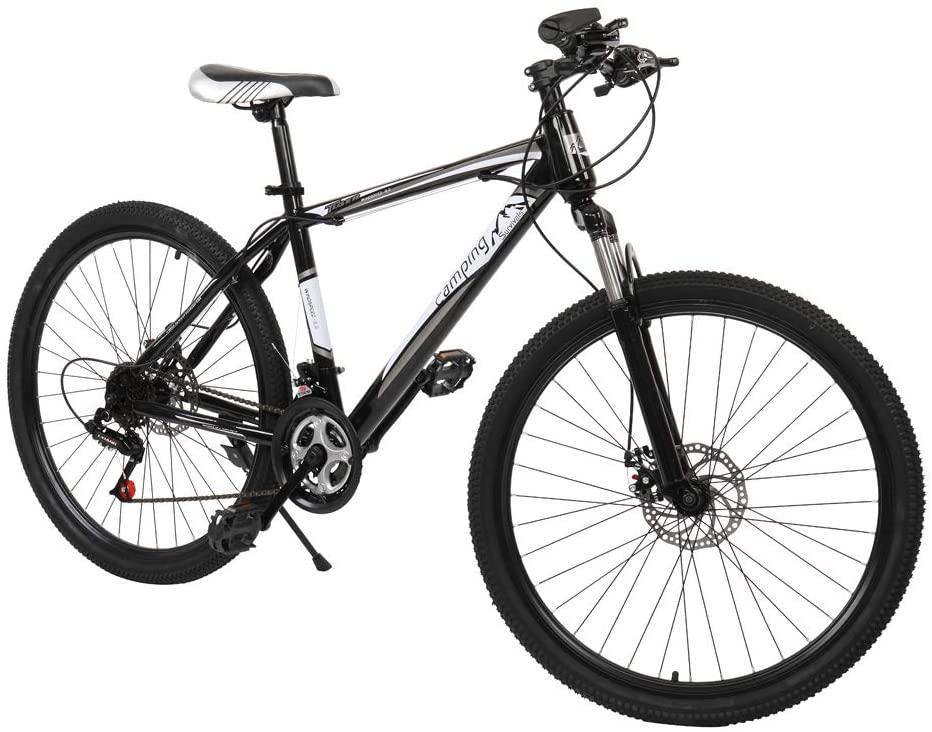 Mountain Bike for Adult and Teens, 21 Speed MTB Bike Carbon Steel Frame 24 Inches Wheels Outroad Bikes Double-Kill Disc Brake System (Black/White, 24 Inch Wheels)