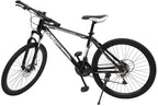 Mountain Bike for Adult and Teens, 21 Speed MTB Bike Carbon Steel Frame 24 Inches Wheels Outroad Bikes Double-Kill Disc Brake System (Black/White, 24 Inch Wheels)