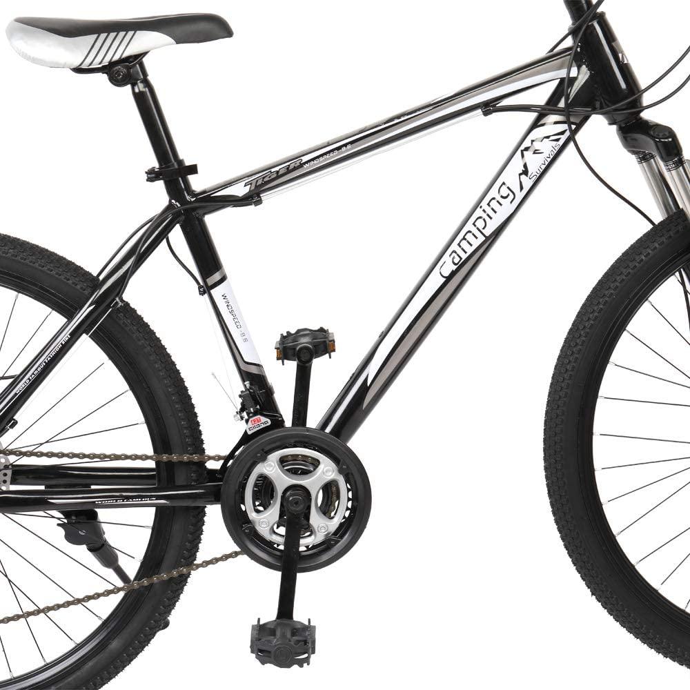 Mountain Bike for Adult and Teens, 21 Speed MTB Bike Carbon Steel Frame 24 Inches Wheels Outroad Bikes Double-Kill Disc Brake System (Black/White, 24 Inch Wheels)