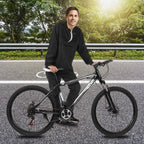 Mountain Bike for Adult and Teens, 21 Speed MTB Bike Carbon Steel Frame 24 Inches Wheels Outroad Bikes Double-Kill Disc Brake System (Black/White, 24 Inch Wheels)