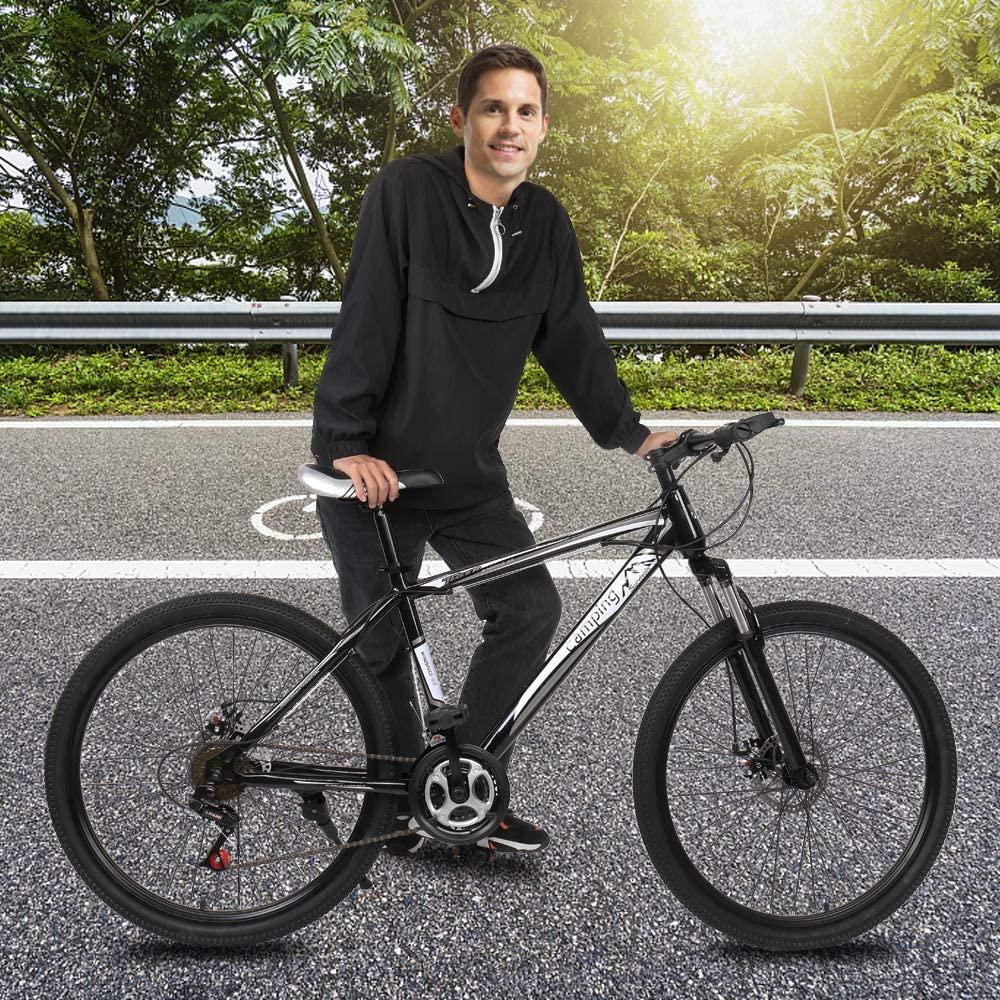 Mountain Bike for Adult and Teens, 21 Speed MTB Bike Carbon Steel Frame 24 Inches Wheels Outroad Bikes Double-Kill Disc Brake System (Black/White, 24 Inch Wheels)