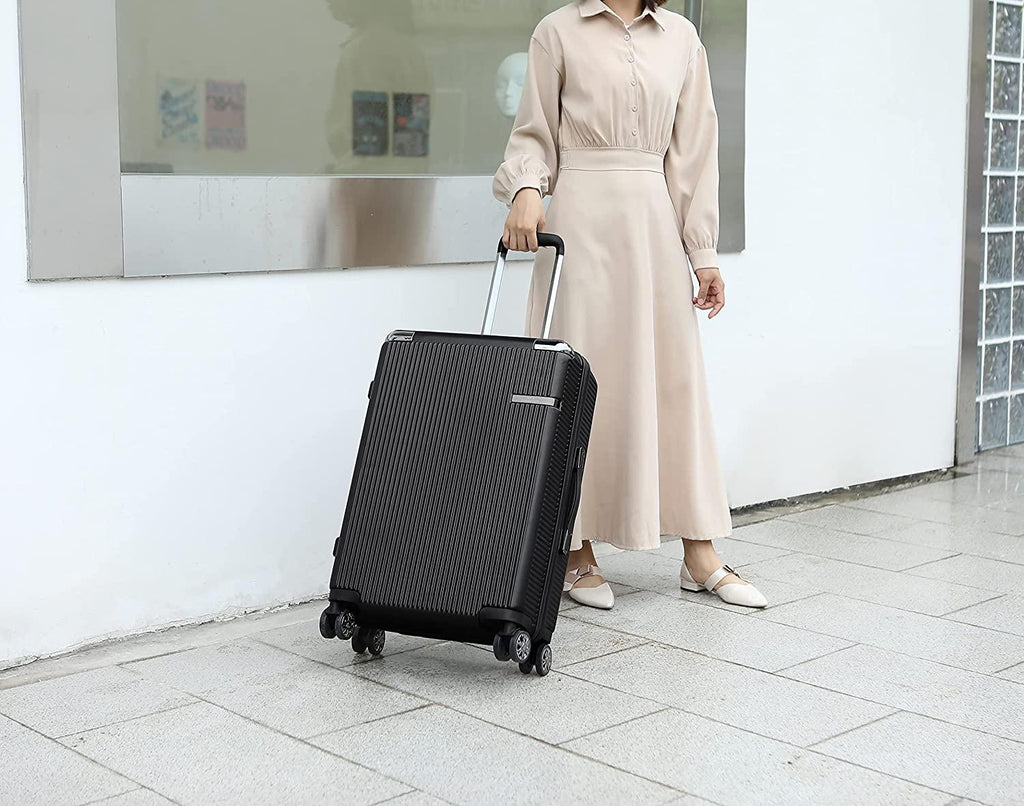 MKF Luggage collection – ed with a Polycarbonate Aluminum corner armor Fashion Travel Spinner Hardshell Lightweight Suitcase Black.