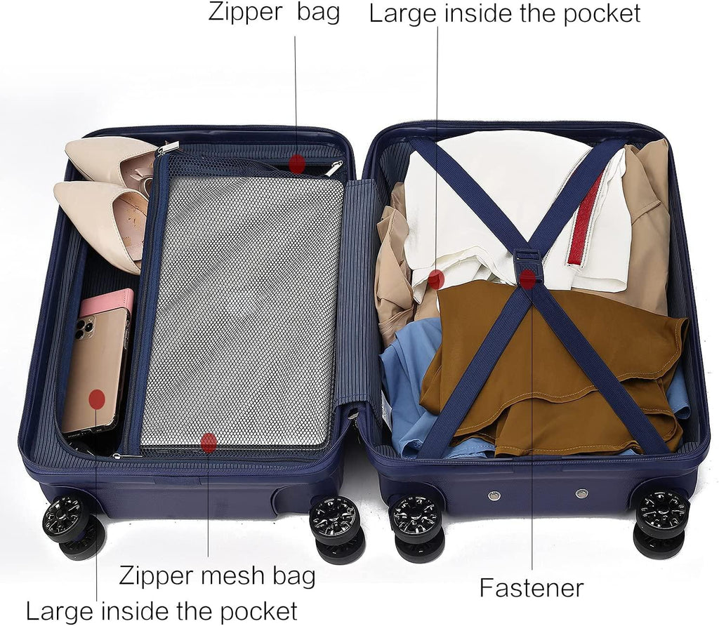 MKF Luggage collection – ed with a Polycarbonate Aluminum corner armor Fashion Travel Spinner Hardshell Lightweight Suitcase Black.
