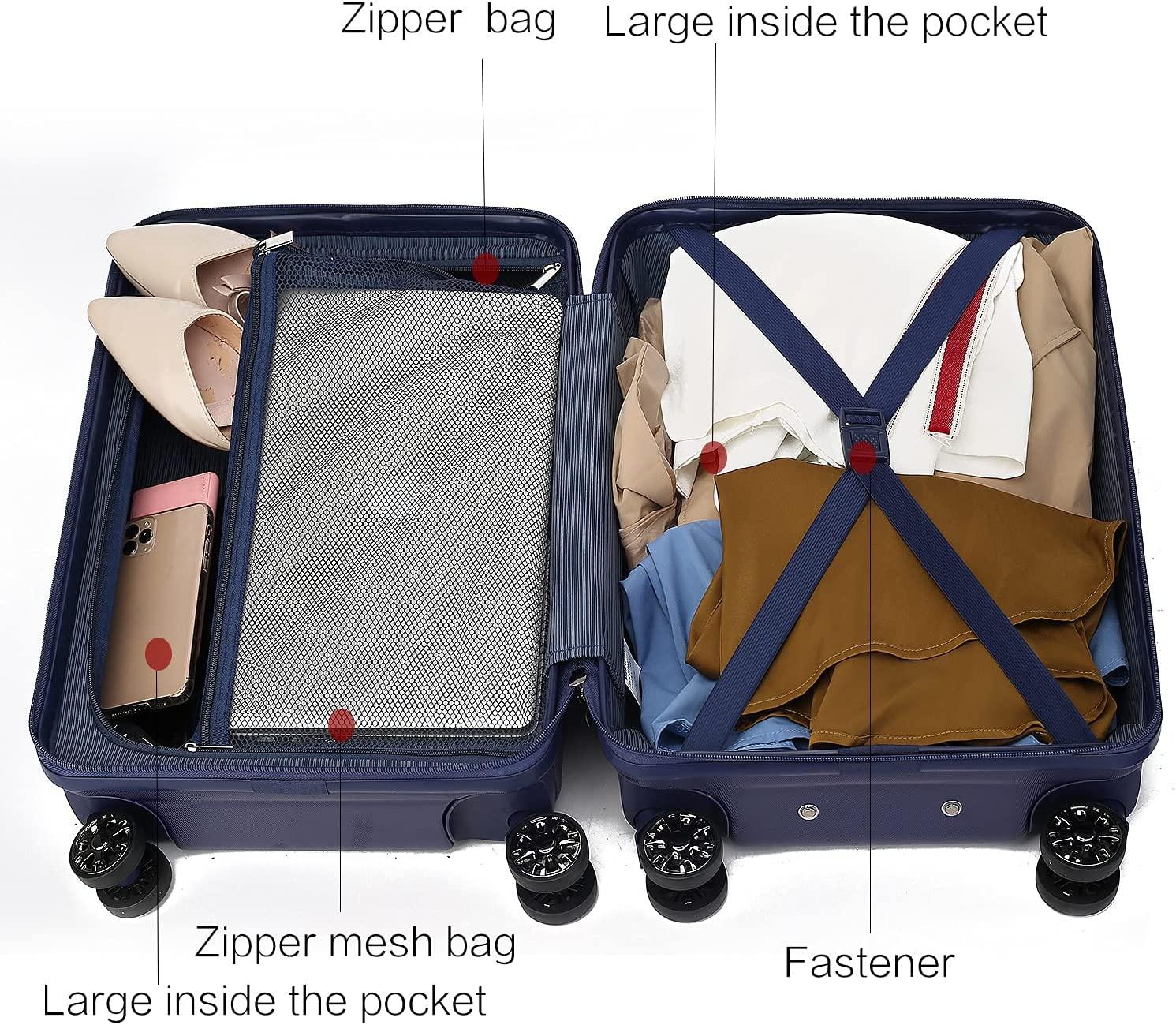 MKF Luggage collection – ed with a Polycarbonate Aluminum corner armor Fashion Travel Spinner Hardshell Lightweight Suitcase Black.