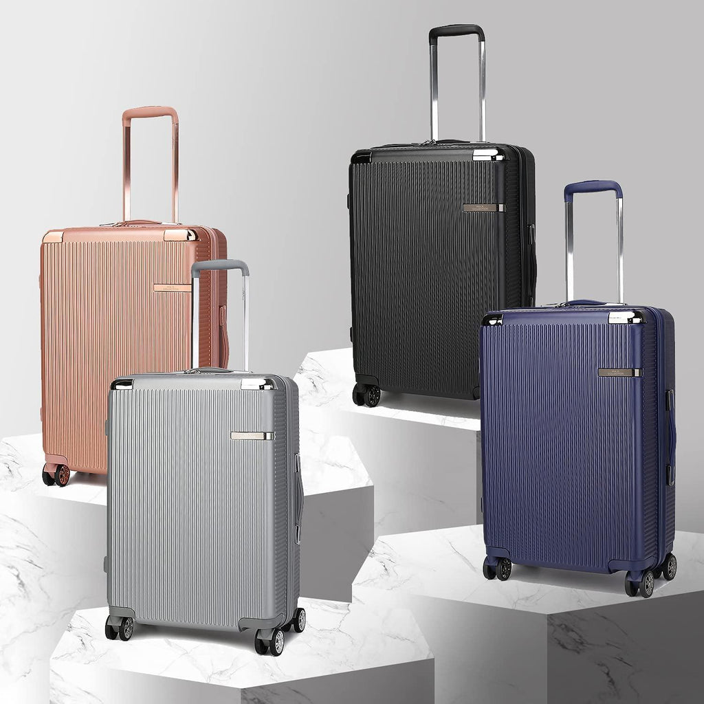 MKF Luggage collection – ed with a Polycarbonate Aluminum corner armor Fashion Travel Spinner Hardshell Lightweight Suitcase Black.
