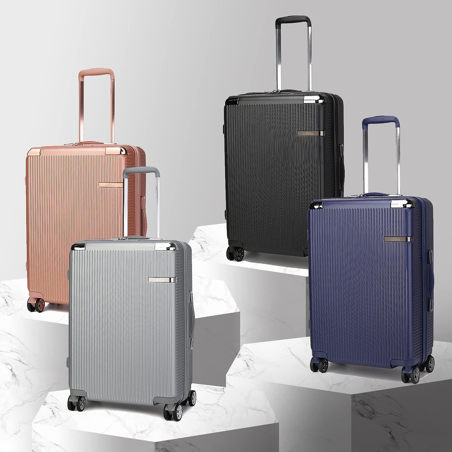 MKF Luggage collection – ed with a Polycarbonate Aluminum corner armor Fashion Travel Spinner Hardshell Lightweight Suitcase Black.