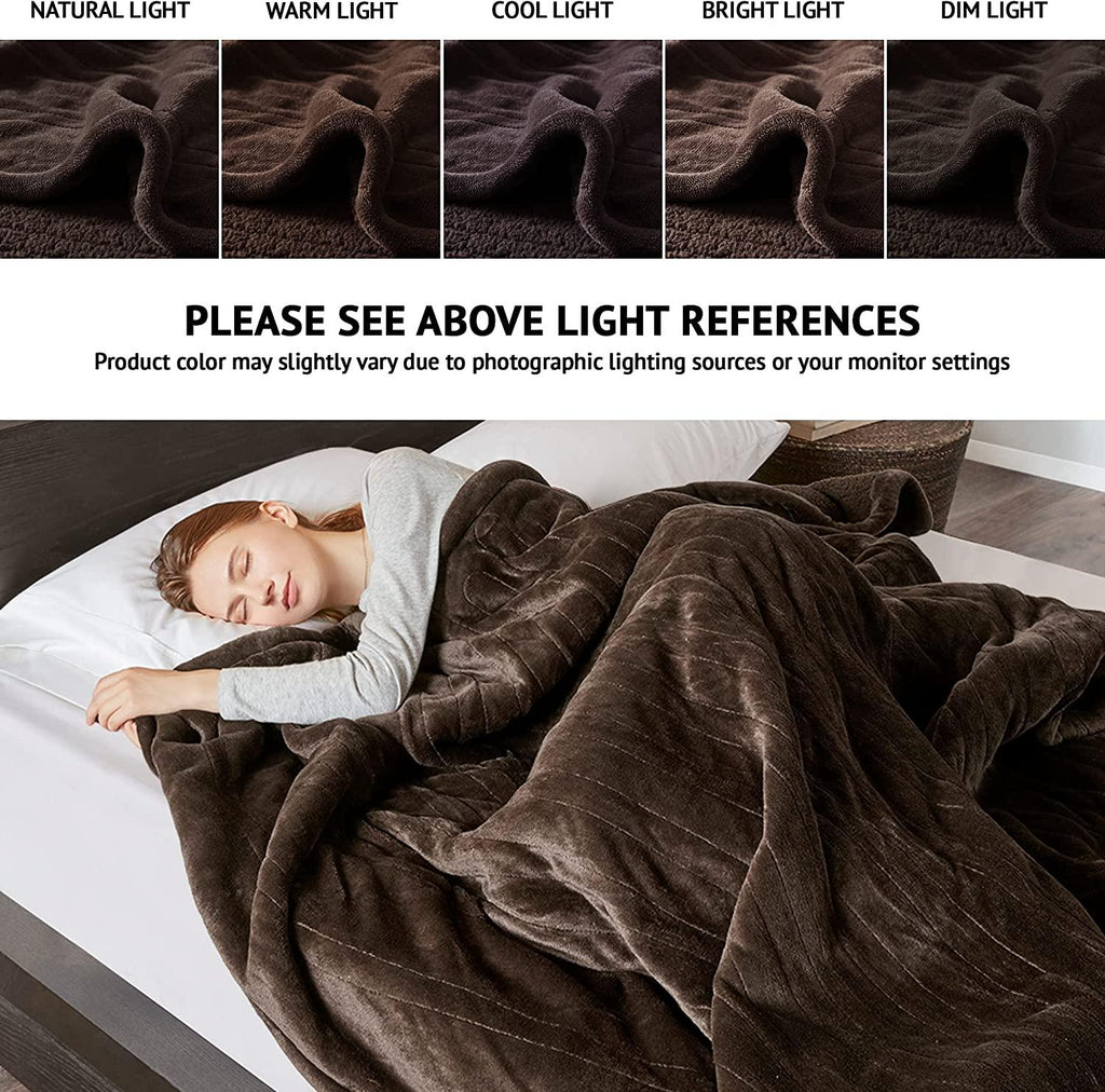 SWJYH - BR54-0388 Heated Microlight to Berber Elect Electric Blanket with Two 20 Heat Level Setting Controllers, King: 90x100, Chocolate