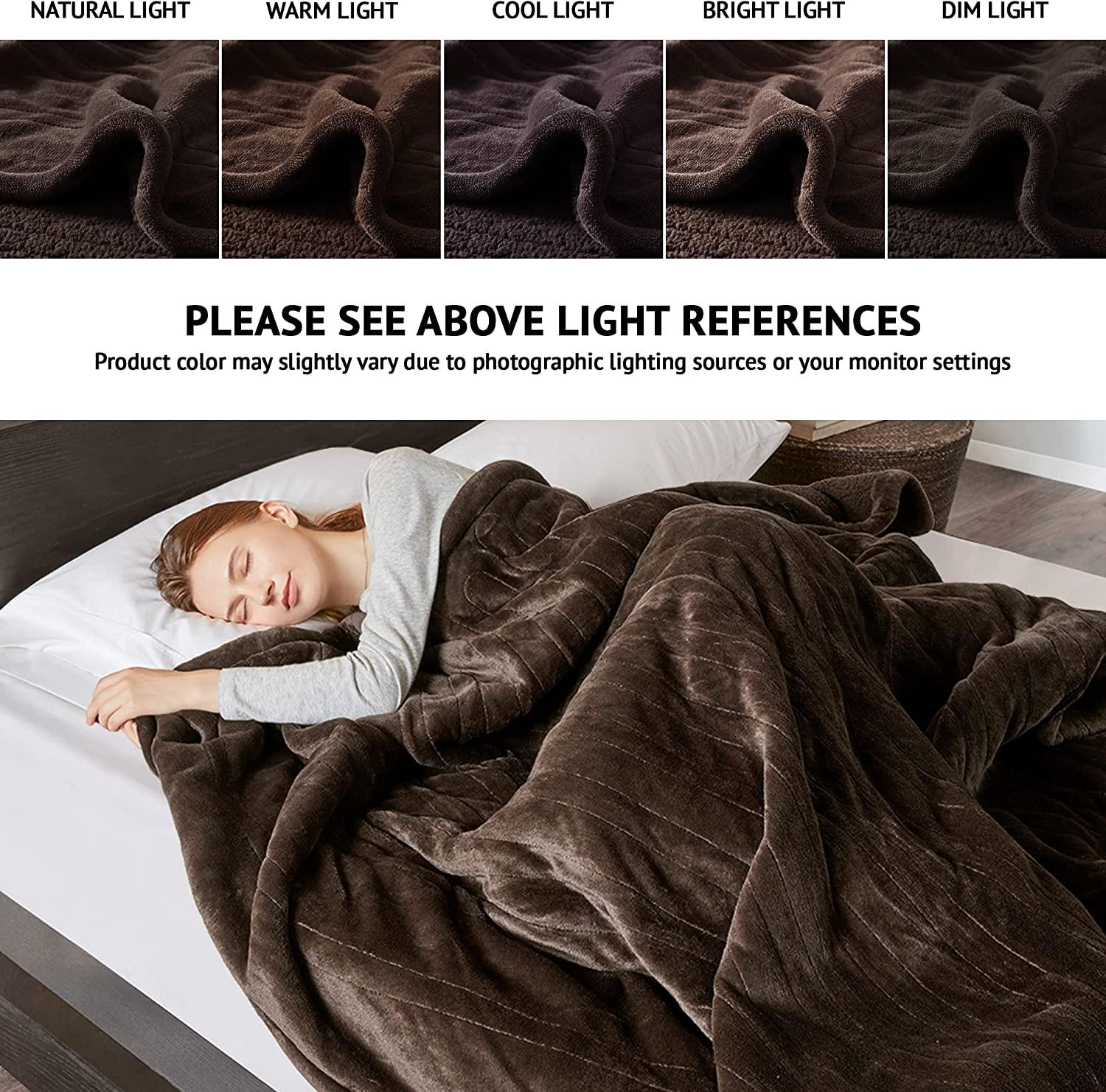 SWJYH - BR54-0388 Heated Microlight to Berber Elect Electric Blanket with Two 20 Heat Level Setting Controllers, King: 90x100, Chocolate