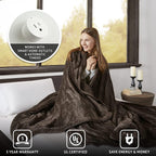SWJYH - BR54-0388 Heated Microlight to Berber Elect Electric Blanket with Two 20 Heat Level Setting Controllers, King: 90x100, Chocolate