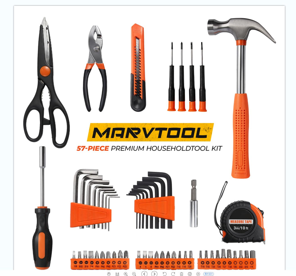 57 Piece Basic Tool Set, Home Repair Hand Tool Kit, General Household Tool Box, Portable Toolbox with StoraCase for Homeowner, DIY, Handyman, Women, Men