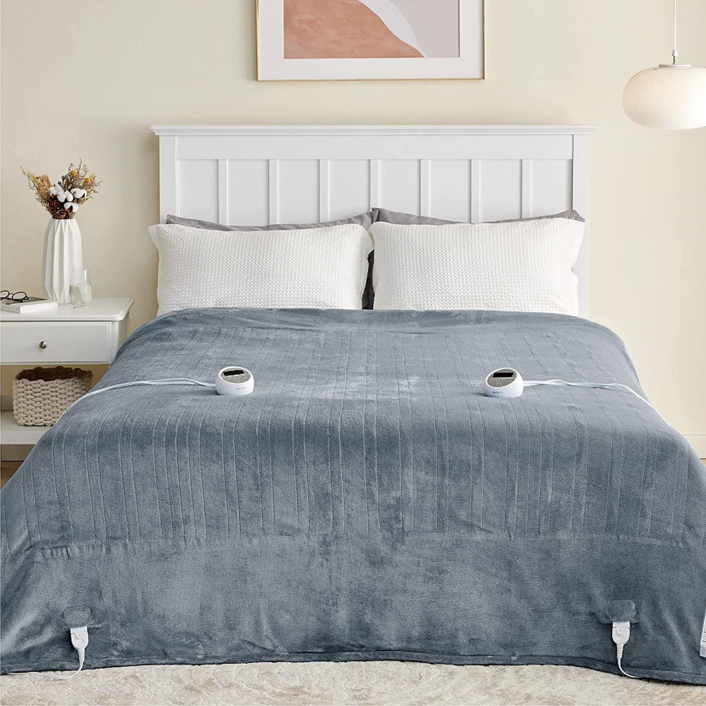 Bedsure Fleece Electric Blanket - Heated Blanket, 10 Heat Settings Heating Blanket with 10 Time Settings, 8hrs Timer Auto Shut Off, Dual Control (90×100 inches, Grey)