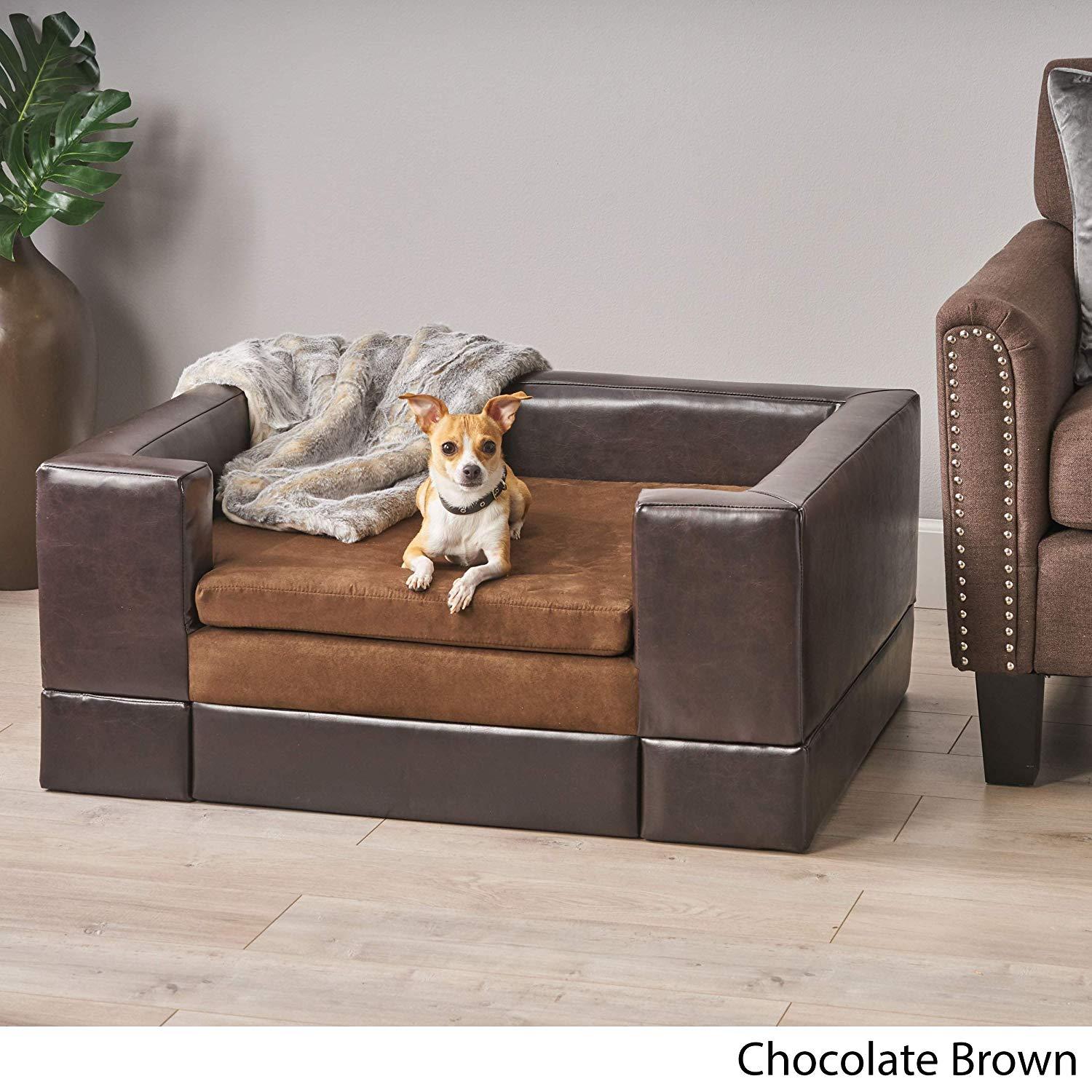 Christopher Knight Home Rover LarChocolate Brown Leather Pet Sofa Bed, 37.75 x 30.70