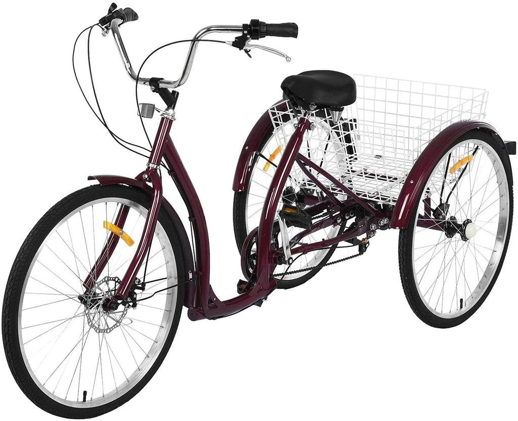 20/24/26 inch Adult Trikes 3 Wheeled Bike, Tricycles 3 Wheel 6/7 Speed Cruise Bike with LarSize Basket for Recreation, Shopping, Exercise Men's Women's Bike