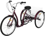 20/24/26 inch Adult Trikes 3 Wheeled Bike, Tricycles 3 Wheel 6/7 Speed Cruise Bike with LarSize Basket for Recreation, Shopping, Exercise Men's Women's Bike