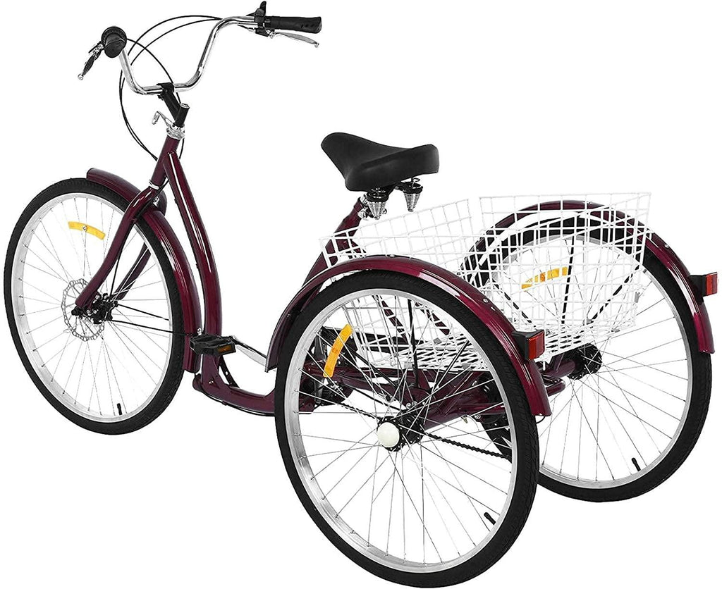 20/24/26 inch Adult Trikes 3 Wheeled Bike, Tricycles 3 Wheel 6/7 Speed Cruise Bike with LarSize Basket for Recreation, Shopping, Exercise Men's Women's Bike