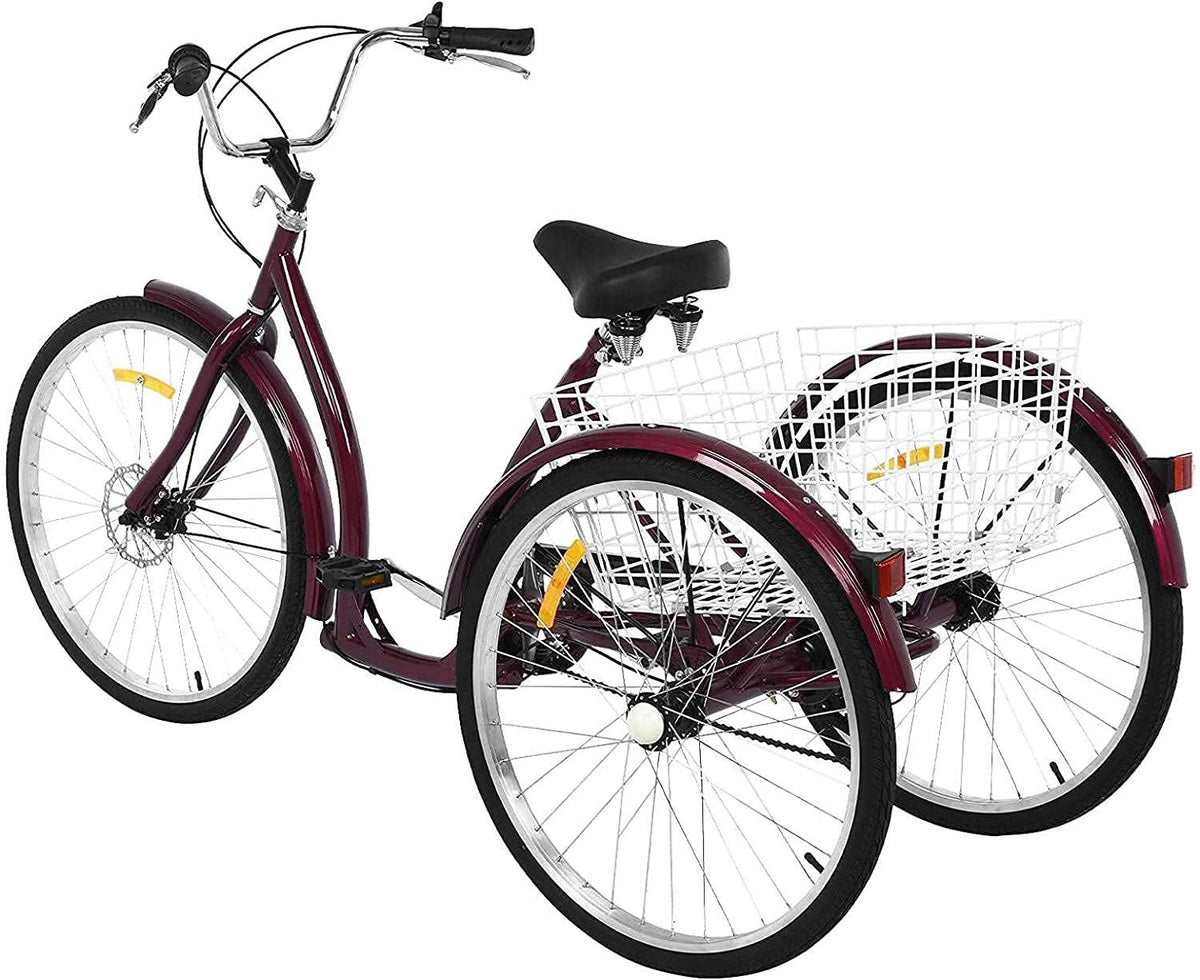 20/24/26 inch Adult Trikes 3 Wheeled Bike, Tricycles 3 Wheel 6/7 Speed Cruise Bike with LarSize Basket for Recreation, Shopping, Exercise Men's Women's Bike