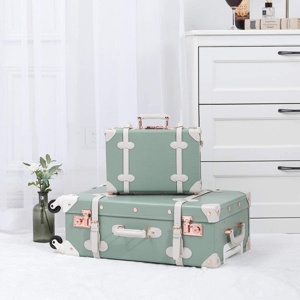 2 Piece  Luggage Set 26inch Trolley Suitcase 12inch PU Leather Handbag with TSA Lock (Matcha Green)