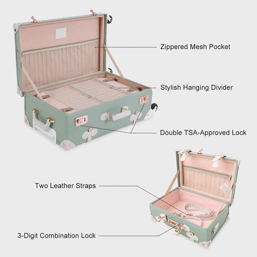 2 Piece  Luggage Set 26inch Trolley Suitcase 12inch PU Leather Handbag with TSA Lock (Matcha Green)