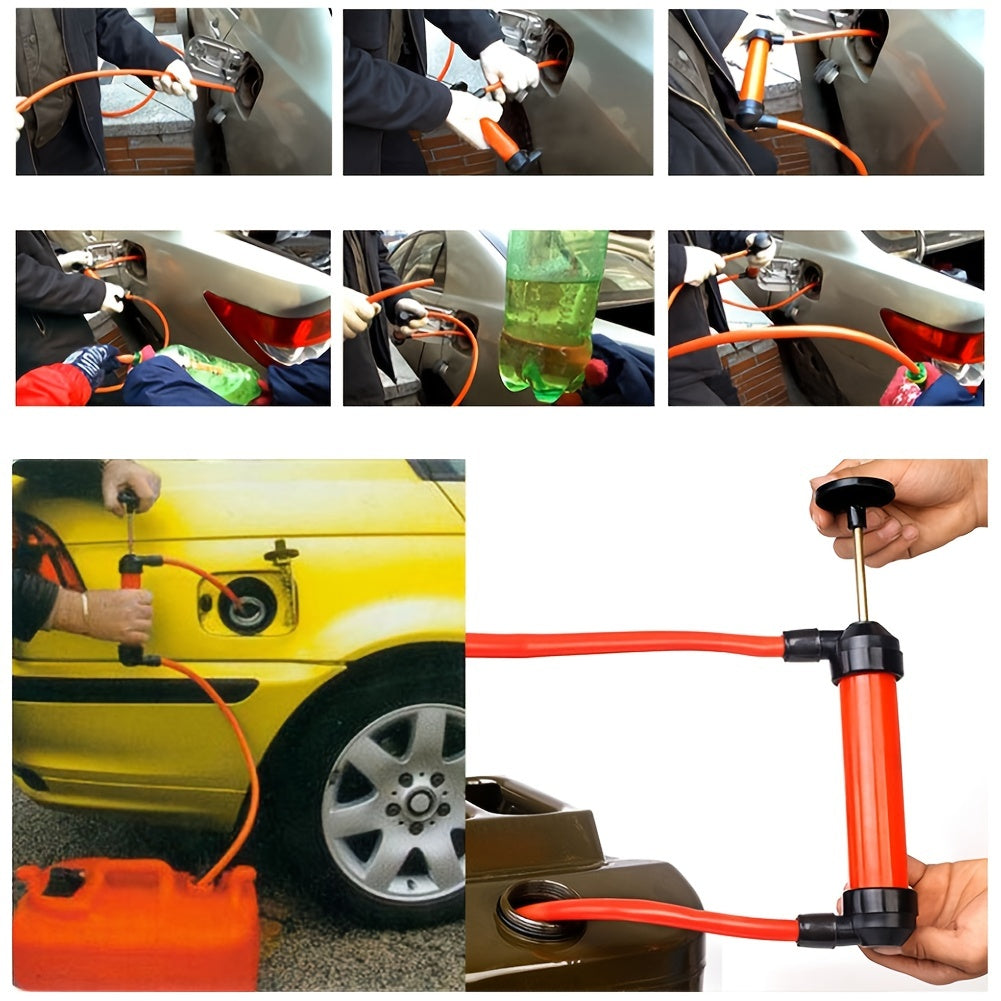 Siphon Fuel Liquid Transfer Pump Kit-Multi-Use Hand Gasoline, Oil, Liquid And Air Pump-Red Travel Emergency Manual Vehicle Car Tool
