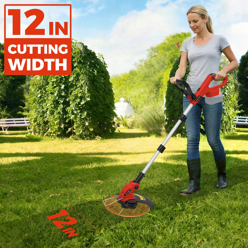 Cordless String Trimmer Compatible with  18V Battery, 12-Inch 3 in 1 Lawn Edger with 8 Spare Spools, Weed Wacker with Auto Feed, Lightweight Electric Weed Eater for Garden, Yard