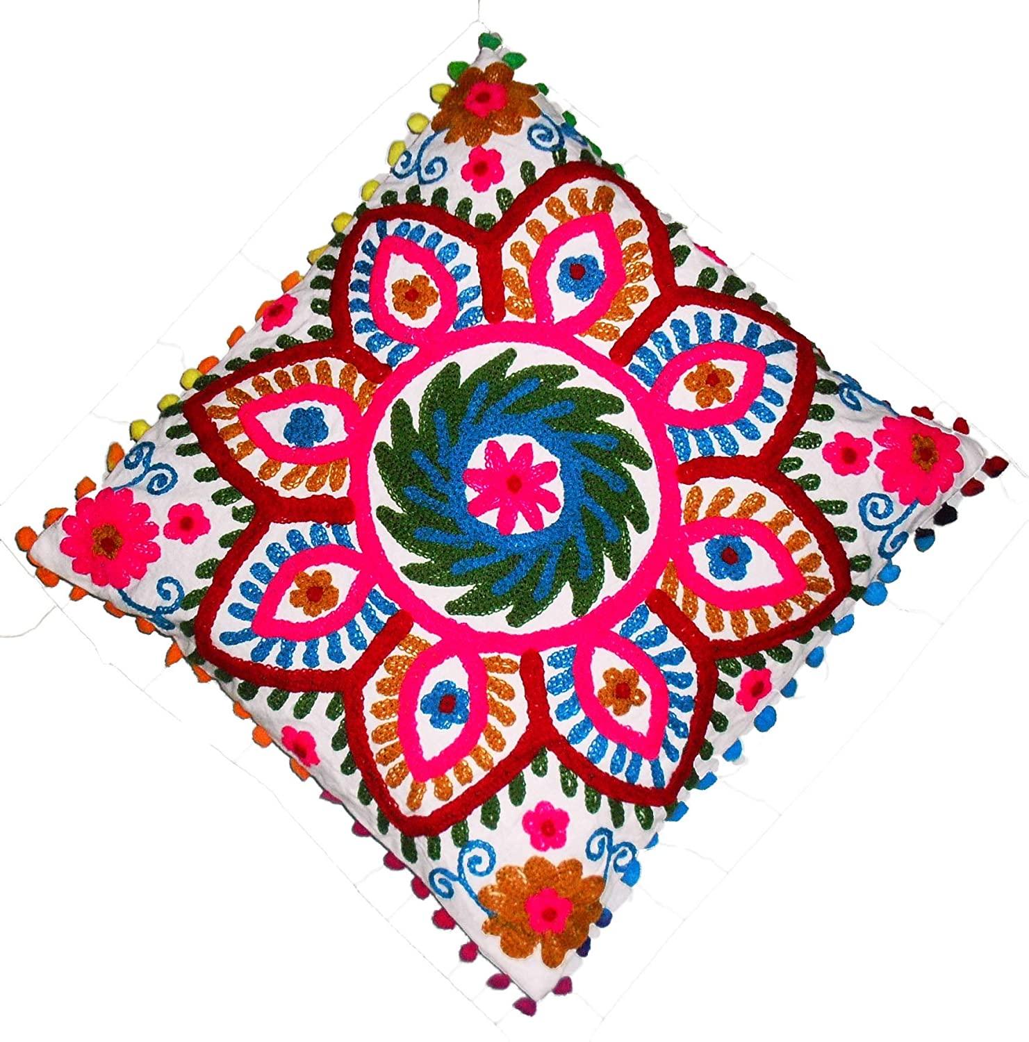 Suzani Pillow Cover, Suzani Cushion Cover, Embroidered, Indian, Sofa, Bench, Pin Cushion , Embroidery Handwork  Cushions 16 X 16