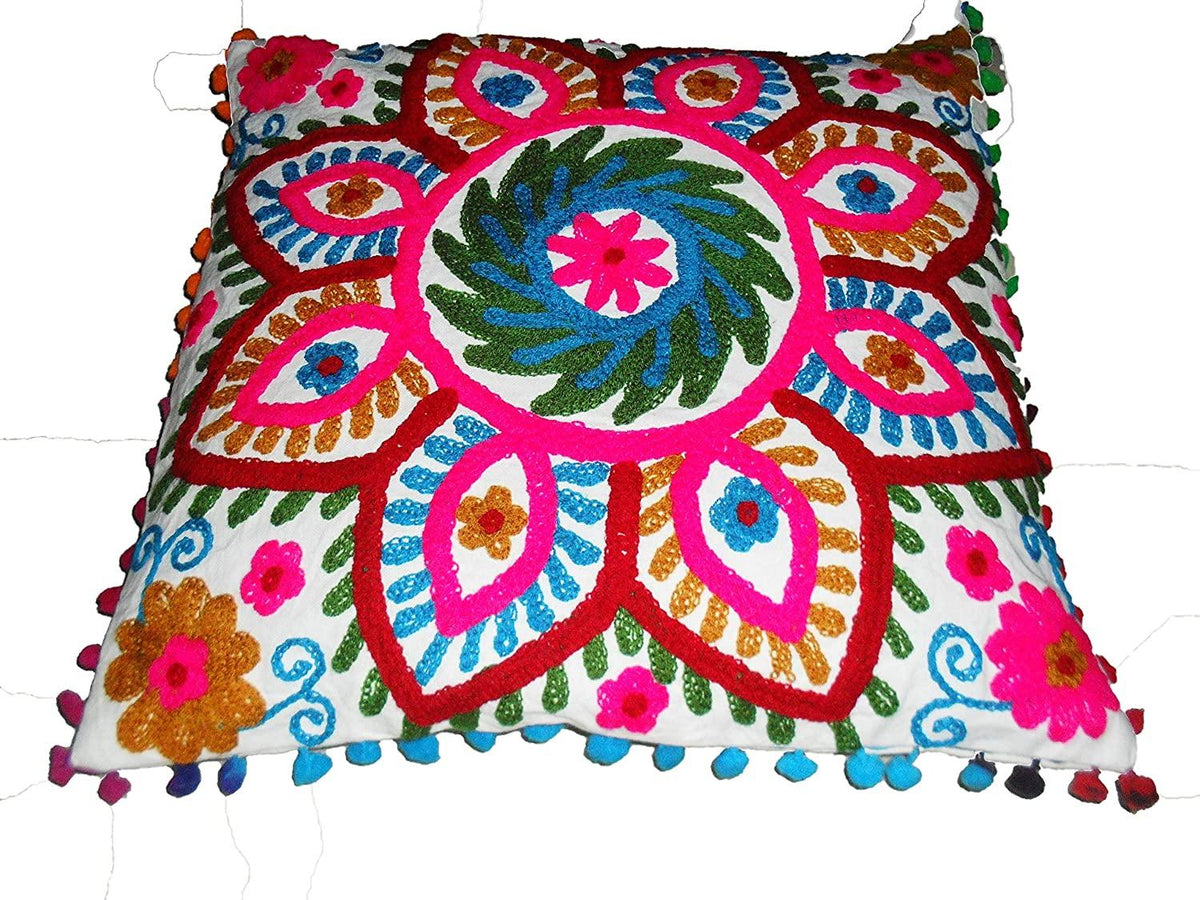 Suzani Pillow Cover, Suzani Cushion Cover, Embroidered, Indian, Sofa, Bench, Pin Cushion , Embroidery Handwork  Cushions 16 X 16
