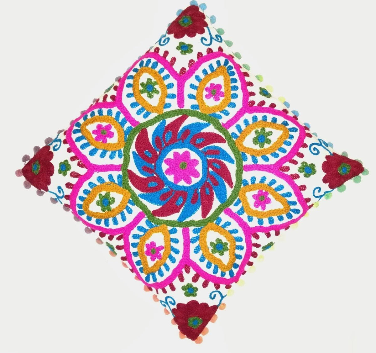 Suzani Pillow Cover, Suzani Cushion Cover, Embroidered, Indian, Sofa, Bench, Pin Cushion , Embroidery Handwork  Cushions 16 X 16