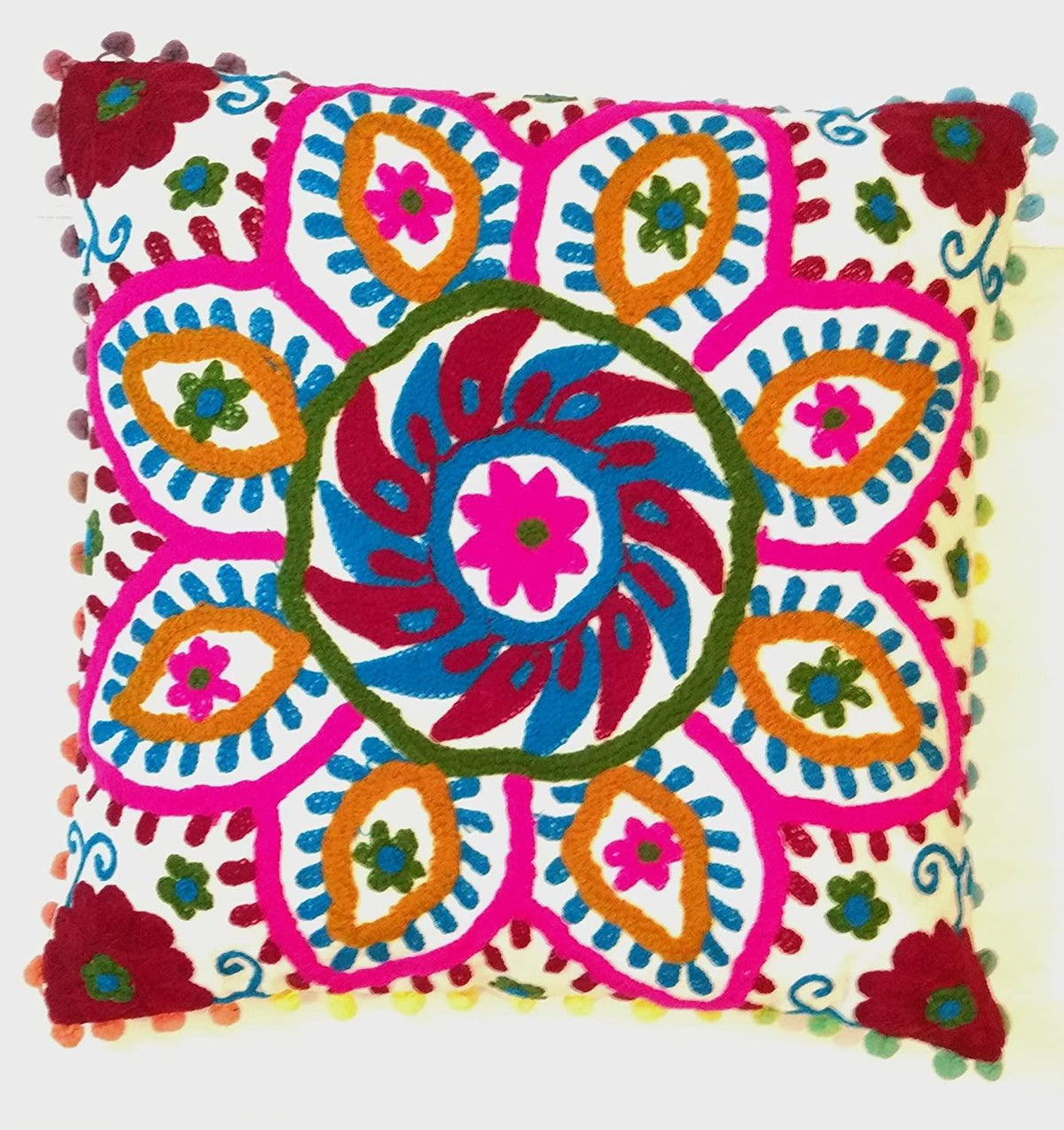Suzani Pillow Cover, Suzani Cushion Cover, Embroidered, Indian, Sofa, Bench, Pin Cushion , Embroidery Handwork  Cushions 16 X 16