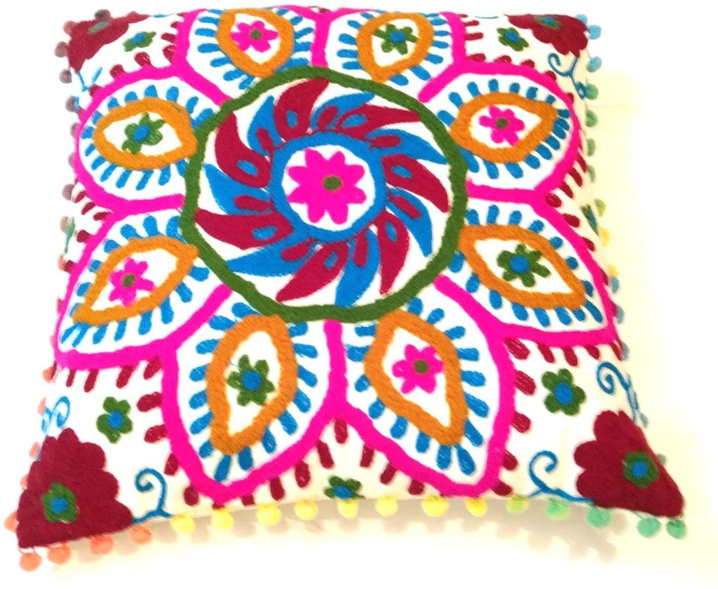 Suzani Pillow Cover, Suzani Cushion Cover, Embroidered, Indian, Sofa, Bench, Pin Cushion , Embroidery Handwork  Cushions 16 X 16
