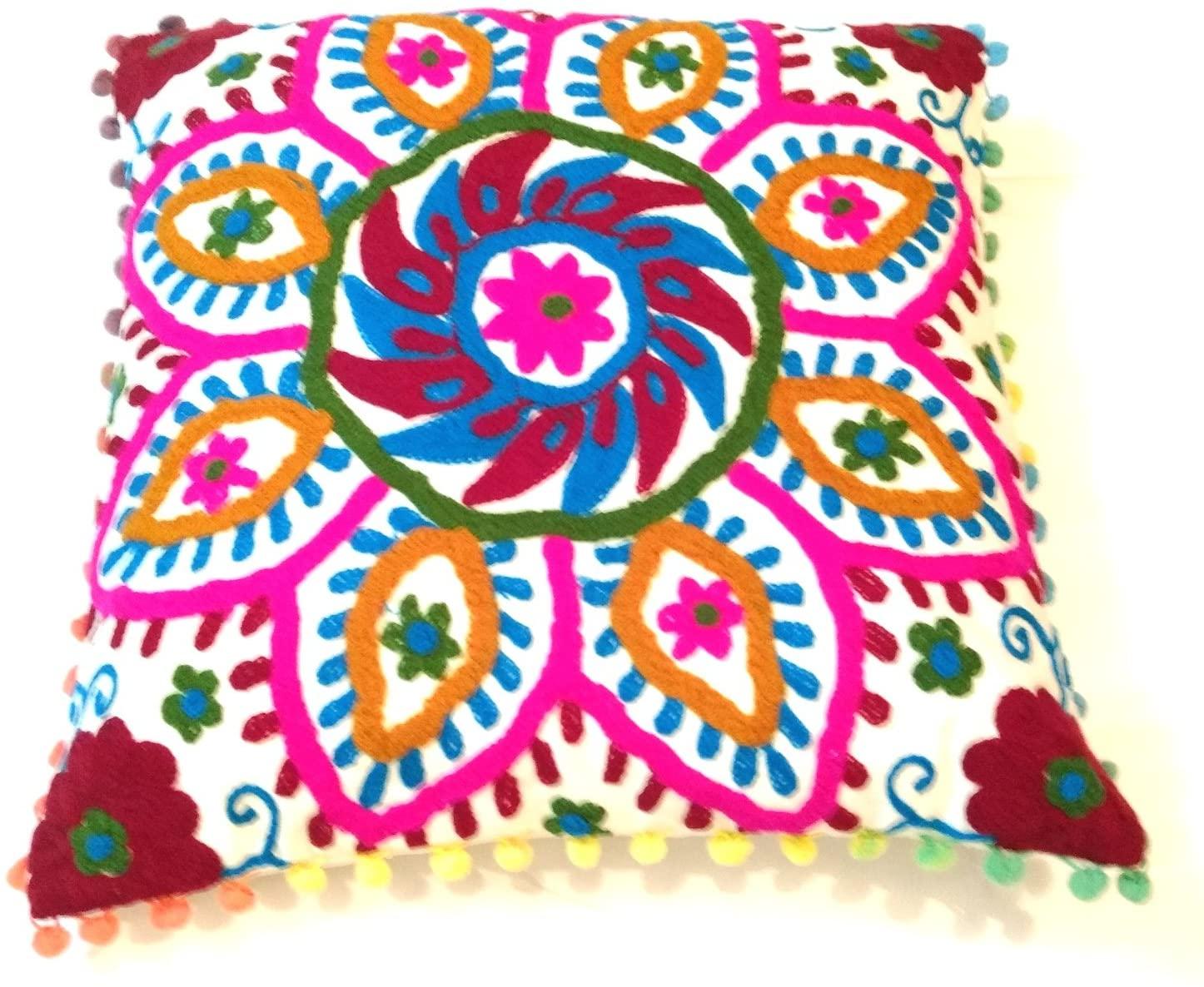 Suzani Pillow Cover, Suzani Cushion Cover, Embroidered, Indian, Sofa, Bench, Pin Cushion , Embroidery Handwork  Cushions 16 X 16
