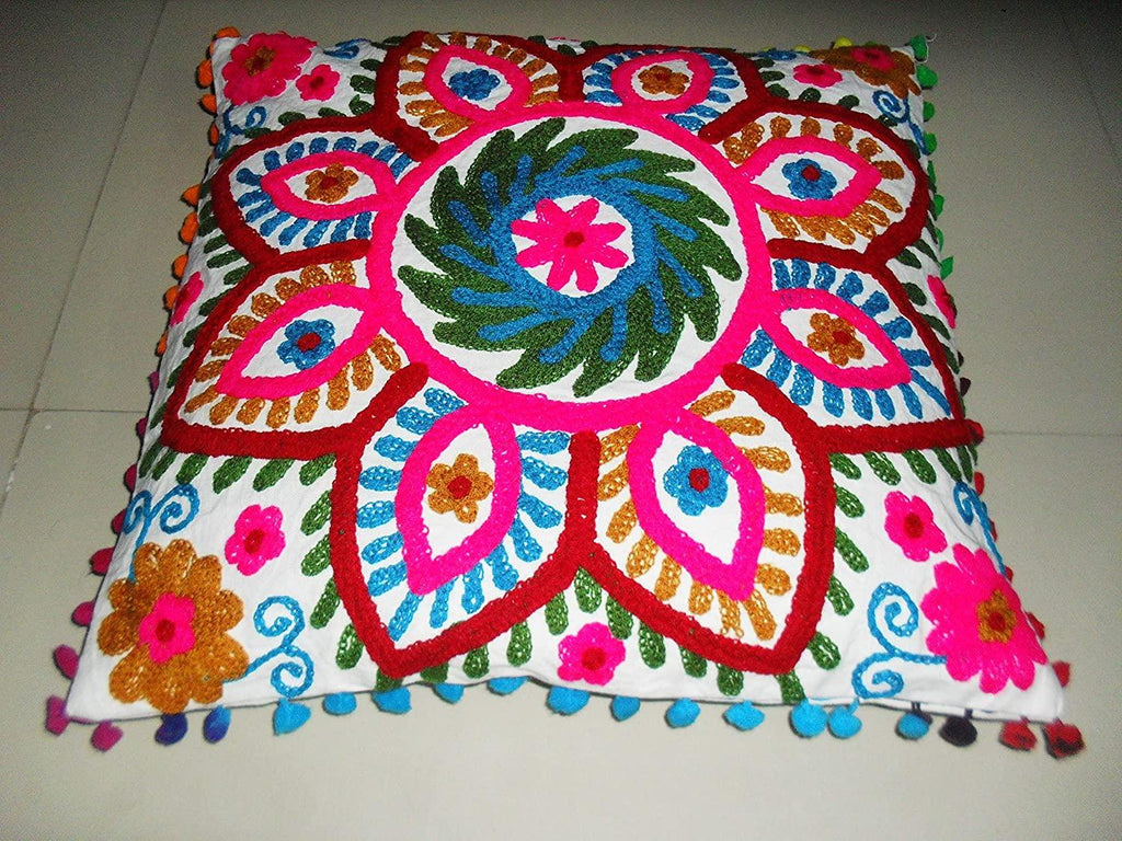 Suzani Pillow Cover, Suzani Cushion Cover, Embroidered, Indian, Sofa, Bench, Pin Cushion , Embroidery Handwork  Cushions 16 X 16